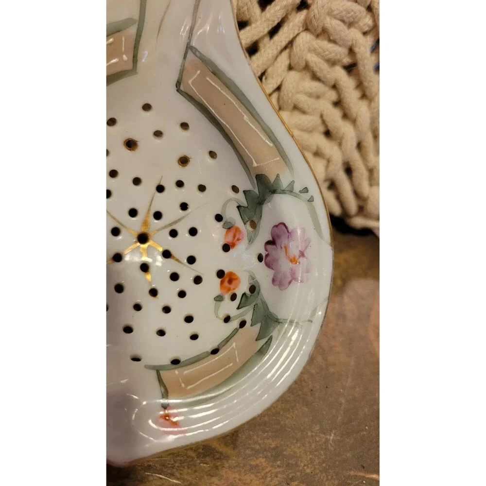 Antique Hand-Painted Porcelain Tea Strainer